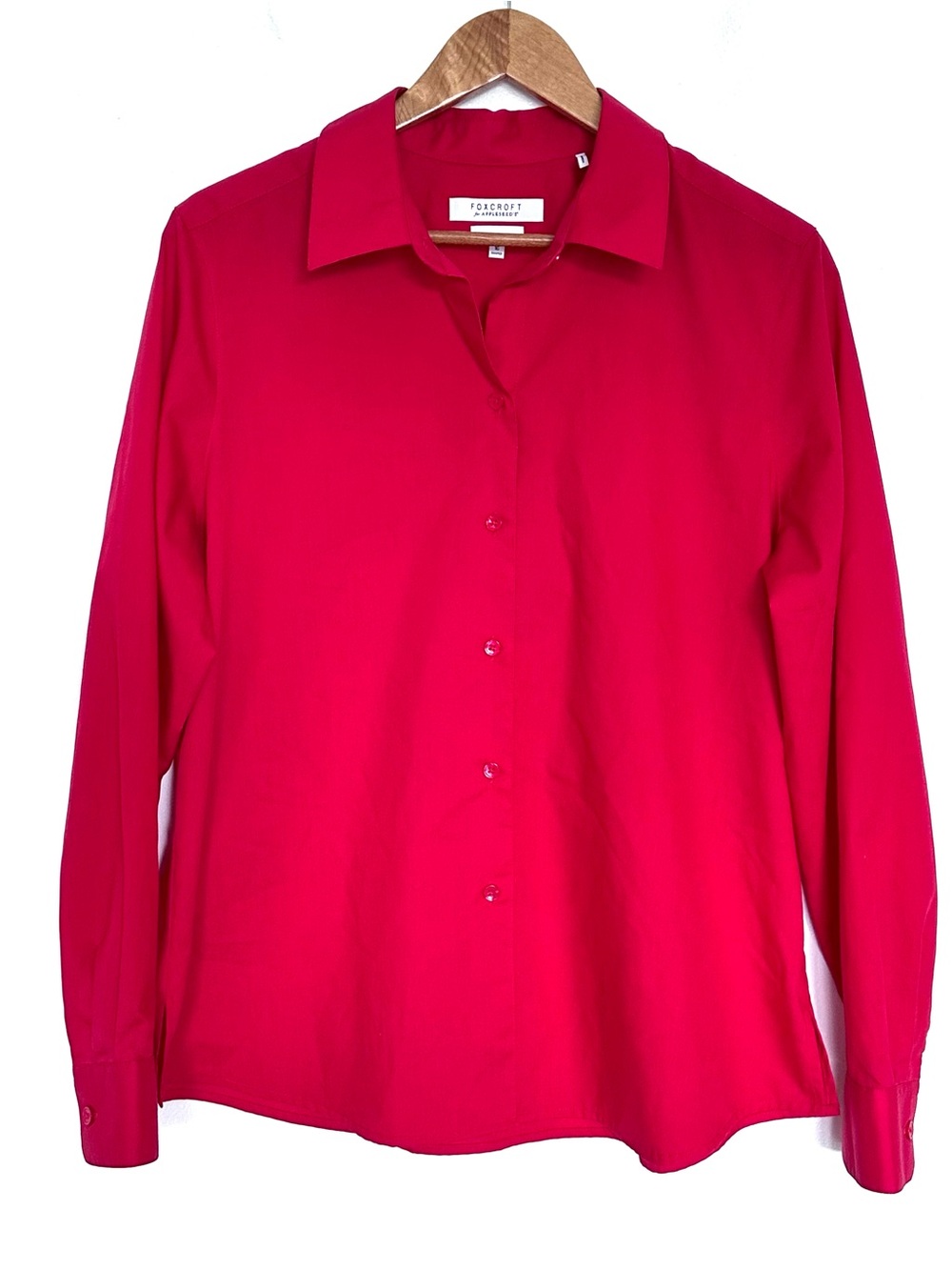 Foxcroft For Appleseed’s Shirt Women’s Size 16 Red Button Up Long Sleeve Top